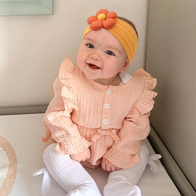 CÉLLOT Baby Flower Headbands Baby Girls Nylon Headbands Baby Essentials Stretchy Hairbands Handmade Hair Accessories for Newborn Infant Toddlers Kids (Salmon+Yellow+Green)