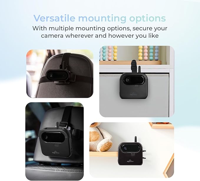 Tiny Traveler Ai Smart Wireless Baby Car Monitor with Travel Kit & Power Bank- AI-Powered Safety Alerts Detection, Virtual Fence, Long Range 1000ft Night Vision Lullabies Night Light - Black