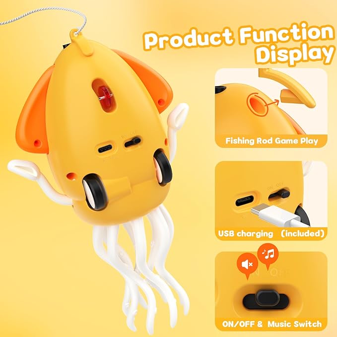 Dancing Octopus Baby Toy: Tummy Time Toys Electric Crawling Squid 3 4 5 6 7 8 9 10 11 12 Year Old Boy Learning Walking 3-6 Toddler Age 36 Months Music Development Kids Girl 1st Birthday Gifts (Yellow)