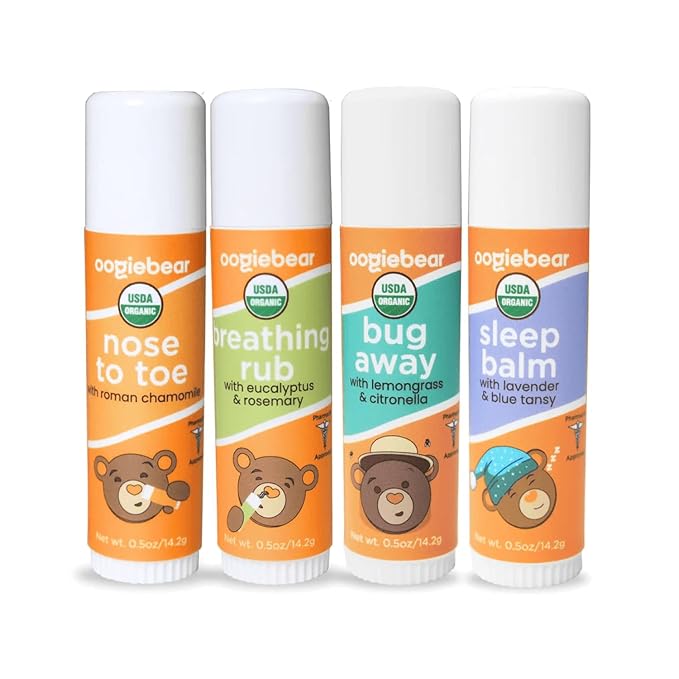 oogiebear Organic Baby Balm 4-Pack – Nose-to-Toe, Breathing Rub, Bug Away & Sleep Balm – Natural & Organic Soothing Care for Babies & Toddlers