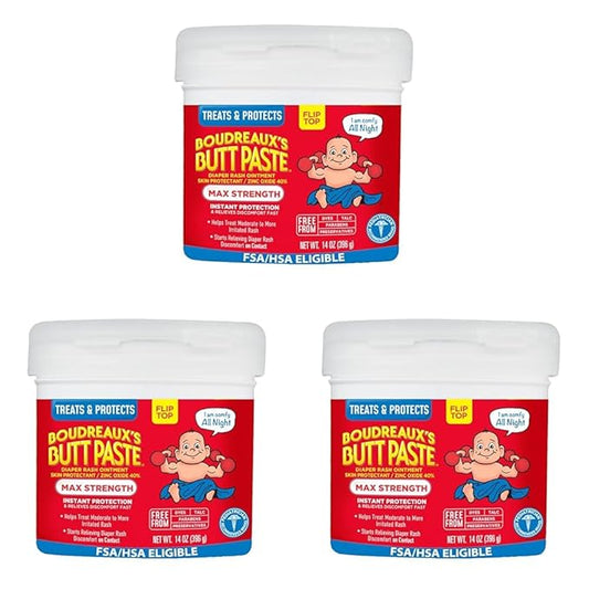 Boudreaux's Butt Paste Maximum Strength Diaper Rash Cream, Ointment for Baby, 14 oz Flip-Top Jar (Pack of 3)