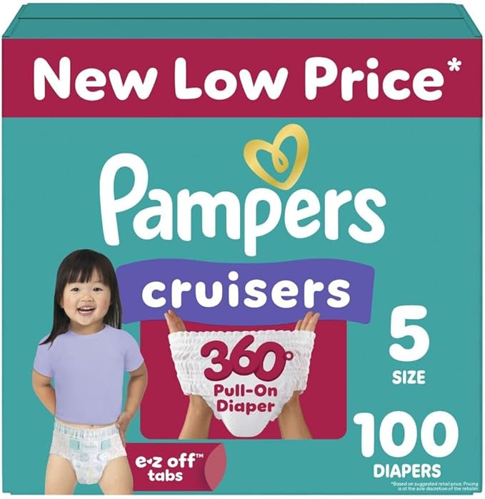 Pampers Diapers - Cruisers 360 - Size 5, 100 Count, Babyproof up to 100% Leakproof Pull-On Diaper