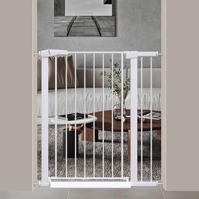 Fairy Baby 38" Extra Tall Baby Gate, 35.0"-37.80" Extra Wide Dog Pet Gate Indoor, Metal Pressure Mounted Walk Thru Swing Safety Child Gate, Puppy Cat Gate for House and Doorways, White