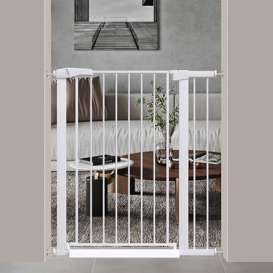 Fairy Baby 38" Extra Tall Baby Gate, 35.0"-37.80" Extra Wide Dog Pet Gate Indoor, Metal Pressure Mounted Walk Thru Swing Safety Child Gate, Puppy Cat Gate for House and Doorways, White