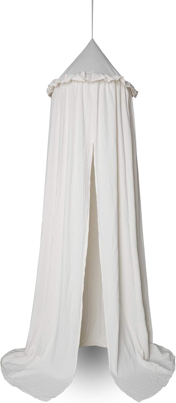 MAMERIA Kids Bed Canopy with Frills Cotton Hanging Tent Curtain Net for Reading Nook Hideaway Bedding Play Room Decor (Beige)