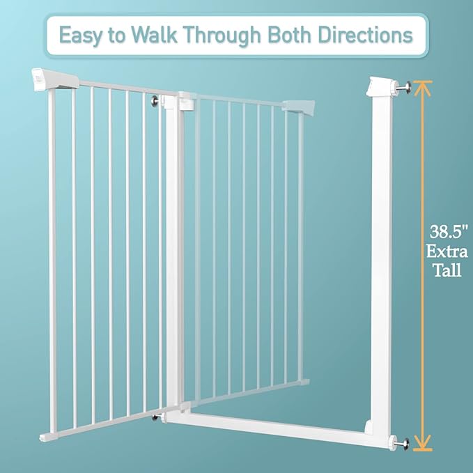 Fairy Baby 38" Extra Tall Cat Gate for Stairs, 68.1"-70.8" Extra Wide Long Pet Gate for Doorways, Metal Auto Close Safety Child Gate, Adjustable Dog Gate No Climb Fence for Kid or Pet, White