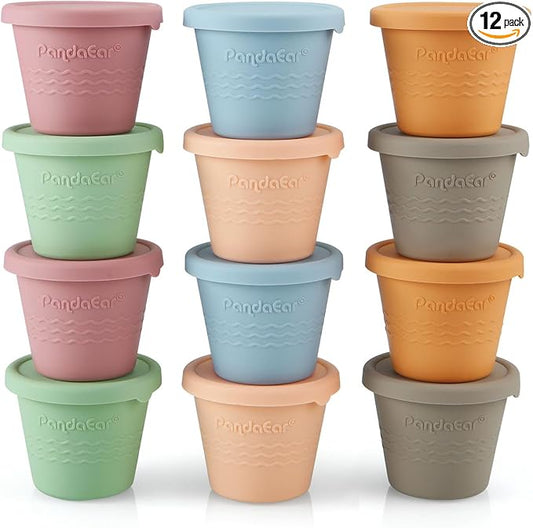 PandaEar 12 Pack Silicone Baby Food Storage Containers, 4 oz Reusable Small Snack Containers Freezer Storage with Airtight Lids Leak Proof for Infants Kids Babies, Microwave Safe