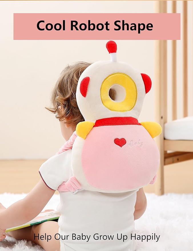 JunNeng Baby Head Protector Backpack, Toddler Walking Fall Head Protection, Robot Pink