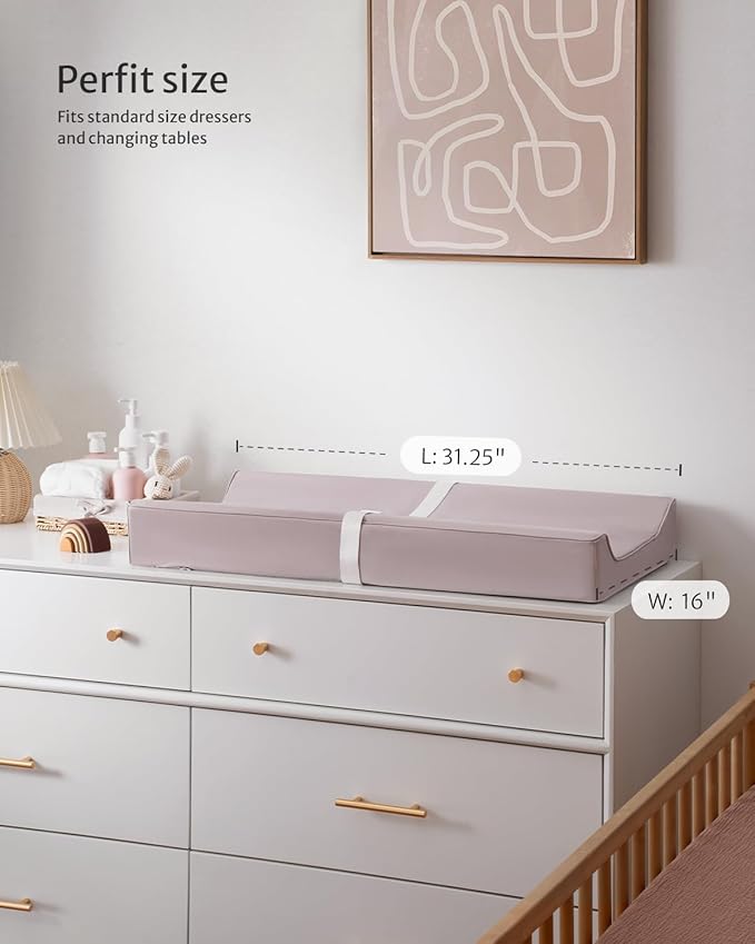 Blissful Diary Vegan Leather Baby Changing Pad with Waterproof & Wipe-Clean PU Cover, Standard Size Cozy Diaper Changing Pad for Dresser and Table, Taupe