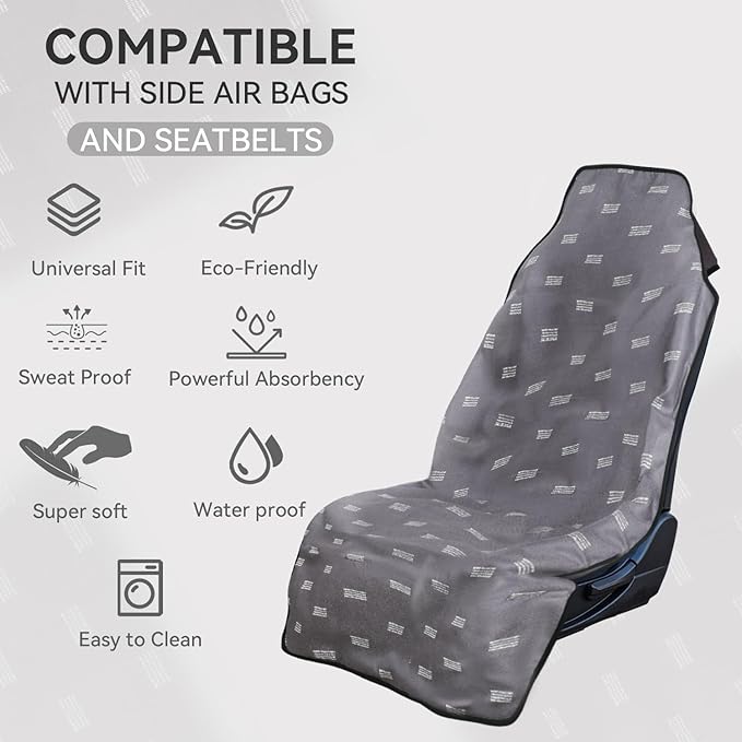 Booty Barrier - Highly Water-Resistant Washable Car Seat Cover for Post-Workout and Kids - Soft, Absorbent, Eco-Friendly Fabric Made from Recycled Water Bottles (Slate)