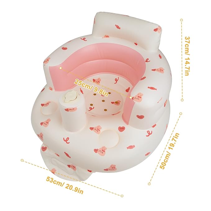 Inflatable Baby Chair with Built in Air Pump, Sit me Up Floor Seat for Baby 3 Months & Up, Blow Up Baby Seats for for Infants for Sitting Up - Bunny