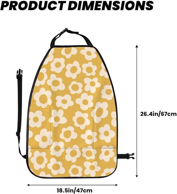 Vintage Groovy Flowers Car Kick Mats Back Seat Protector 2 Pack Auto Seat Back Covers with 3 Organizer Travel Accessories Universal Vehicle Interior from Dirt, Mud