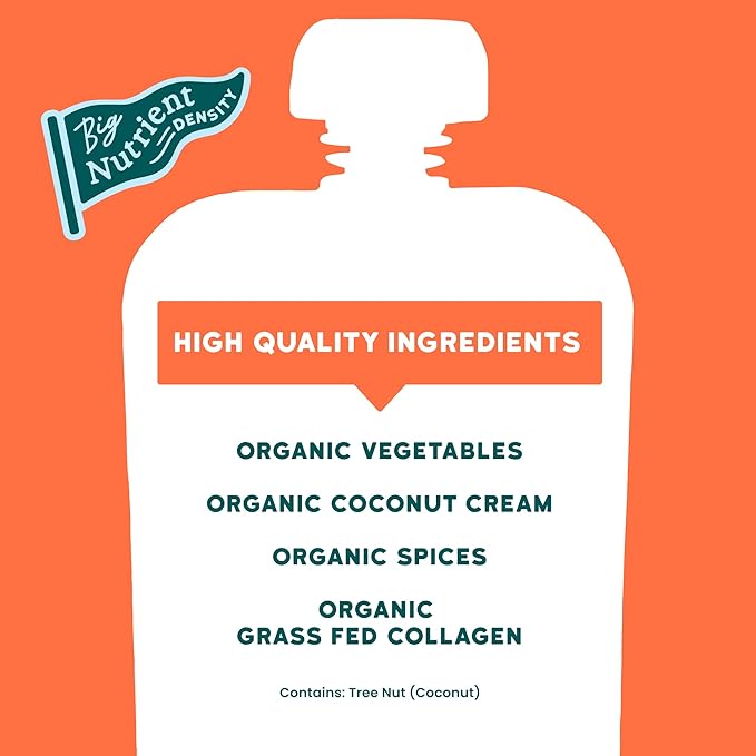 Serenity Kids 6+ Months Pumpkin Smoothie Baby Pouch Food - Dairy-Free USDA Organic - Grass-Fed Collagen & Protein - 3.5 Oz, 6 Pack