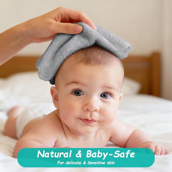 HOMEXCEL Baby Washcloths 12 Pack-Microfiber Coral Fleece Baby Bath Face Towel 7 x 9 Inch Extra Absorbent Soft Burp Cloth and Wash Cloths for Newborn-Infants and Toddlers-Gentle On Sensitive Skin,Grey
