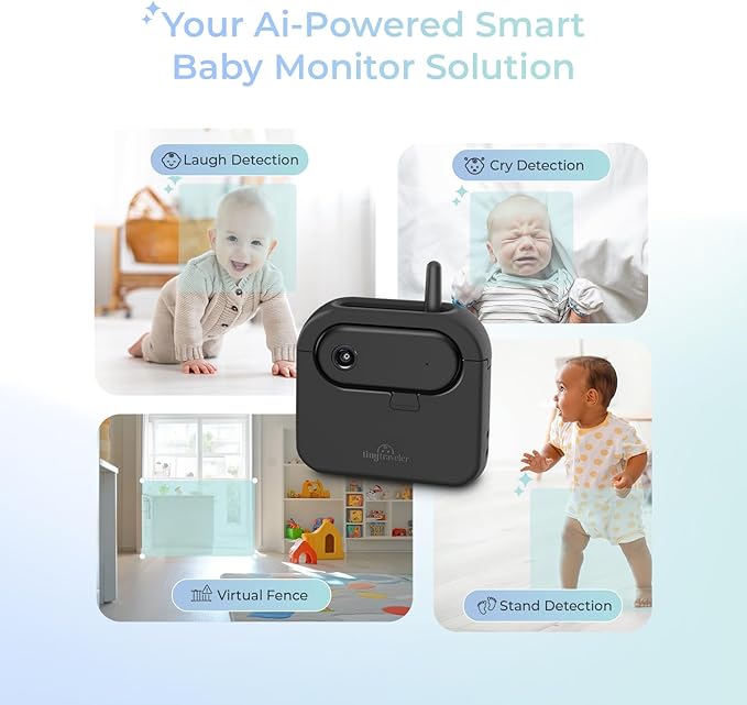 Tiny Traveler Ai Smart Wireless Baby Car Monitor with Add-On Camera, Travel Kit & Power Bank - AI-Powered Safety Alerts Detection, Virtual Fence, Long Range 1000ft Night Vision, 2-Way Talk - Black