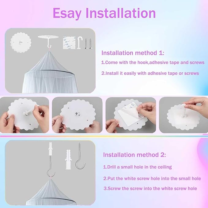 White Bed Canopy for Girls,X-Large Princess Hanging Netting for Kids Bed Room Decor Mosquito Net for Baby Crib, Twin to King Size Bed