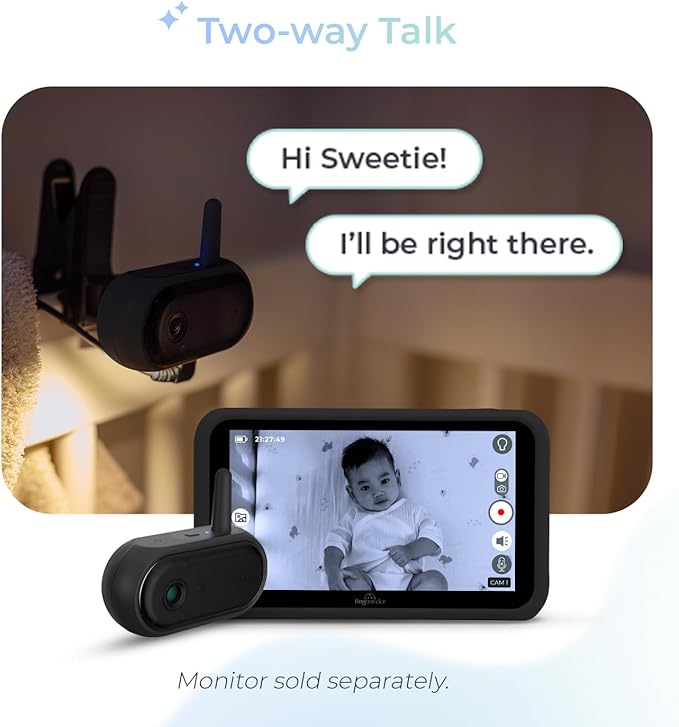 Tiny Traveler Add-On Ai Baby Car Camera – 1080P HD, Night Vision, 1000Ft Long Range, Night Light, Lullabies, Easy Install for Twins, 2 Kids, or Pets (Monitor Not Included)