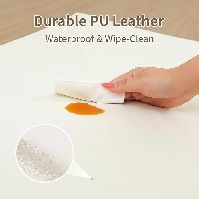 Large Vegan Leather Baby Play Mat for Floor,1.3"Thick Foam 59x82 Foldable Waterproof Kids Play Mat,Stylish and Just Wipe-Clean Playmat for Baby Play on Floor (Beige)
