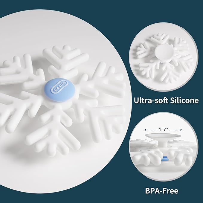 Large Baby Bath Suction Spinner Toys, Silicone Suction Spinner for Baby & Toddler, Novelty Spinning Top with Suction Cup for Highchair & Bathtub, Suction Toys for Car Window (Snowflake, Blue)