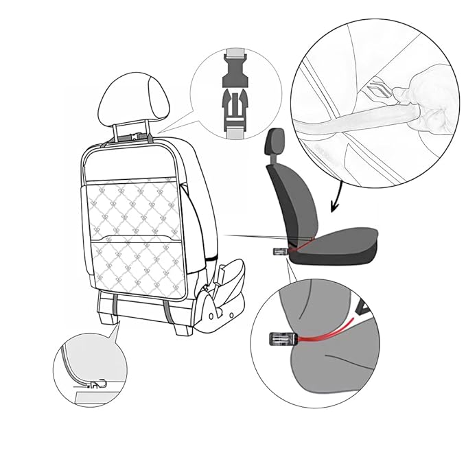 Seat Back Protector + Large Capacity Pocket Storage Organizer,Preventing The Impact of Children Stepping on The Seat Backrest (Style B-Beige)