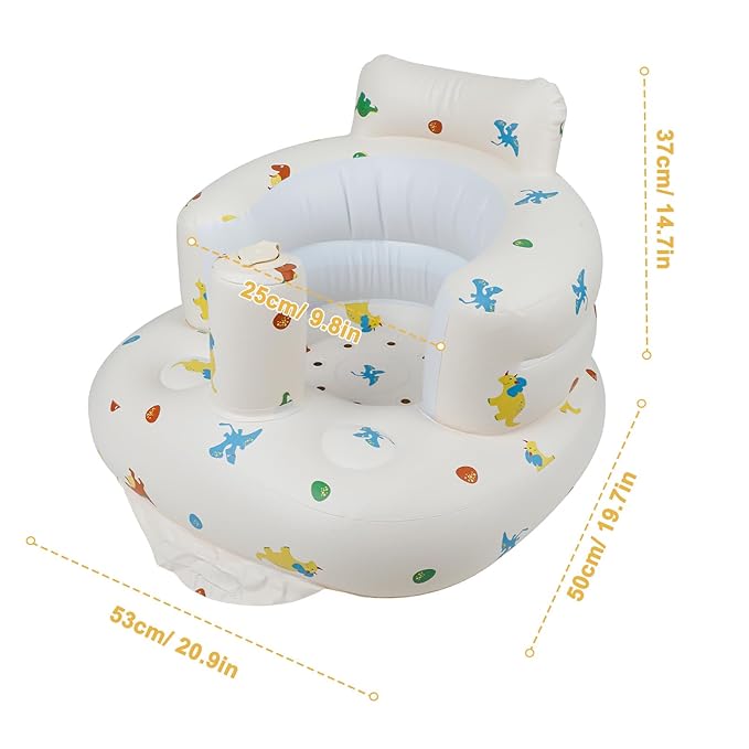 Inflatable Baby Chair with Built in Pump for Babies 3 Months & Up, Baby Floor Seats for Sitting Up, Blow Up Baby Seats for Infants - Dinosaur