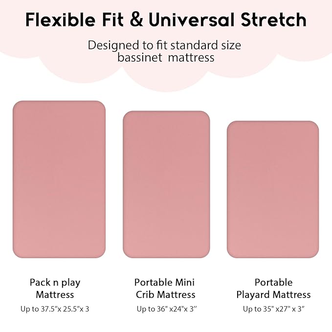 Yoofoss Pack and Play Sheets Fitted, Mini Crib Sheets 2-Pack for Pack N Play Mattress, Stretchy Playard Sheet, Soft and Breathable Pink+Love