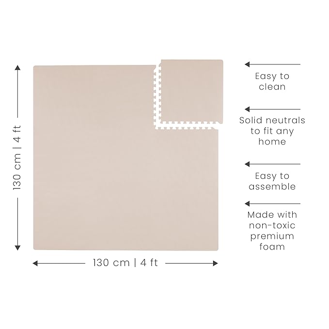 Toddlekind Solid Color Foam Play Mat 4x4 Baby Playmat. Stylish, Non-Toxic, Odorless, Plain Design Puzzle Play Mat 0m+ (Rose/Blush/Nude)