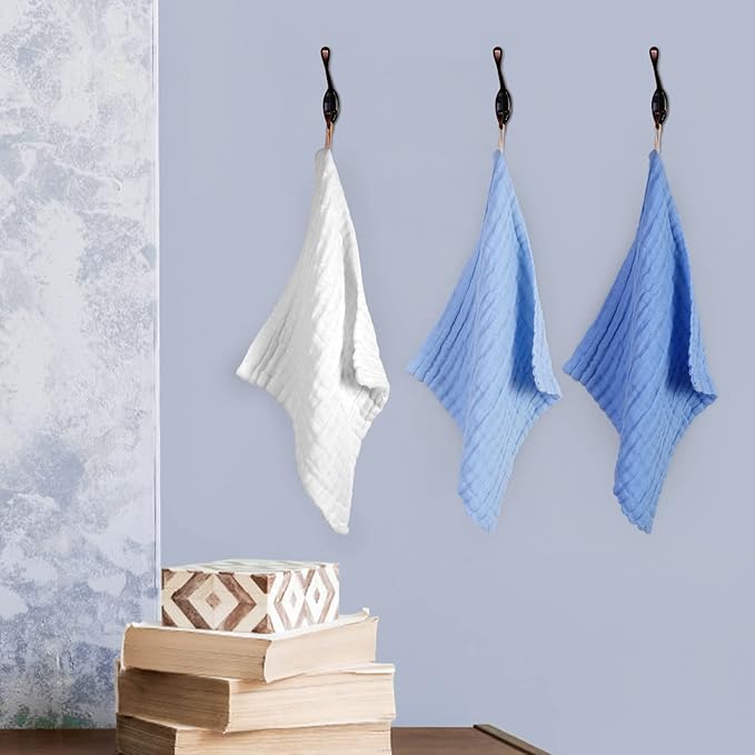 MUKIN Baby Washcloths - Soft Face Cloths for Newborn, Absorbent Bath Wipes, Burp Cloths or Towels, Baby Registry as Shower. Pack of 6-12x12 inches (Blue)