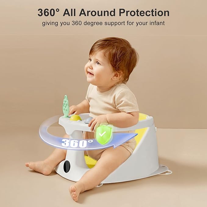 Baby Bath Seat for Babies 6 Months & Up - Bathtub Seats for Babies Sitting Up with Rinse Cup, Non-Slip, Comfortable, Infant Bath Essentials, Yellow