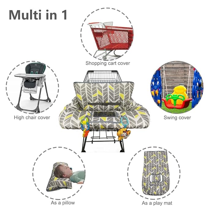 Shopping Cart Cover for Baby boy Girl, Multi-in-1 Cart Covers for Babies, Soft Padded Infant High Chair Cover, Machine Washable, Grocery cart seat Cushion Cover, Multi Color