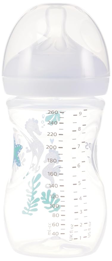 Philips Avent Natural Baby Bottles with Natural Response Nipples (Medium Flow, Flow 3), with Seahorse and Starfish Design, 9oz, 4-Pack, SCY903/68