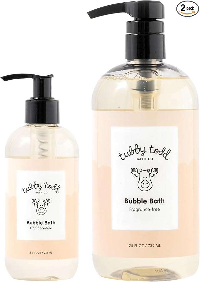 TUBBY TODD Bubble Bath for Kids, Toddlers & Babies - Hypoallergenic, Non-Irritating Sensitive Skin Bubble Bath - 2 Pack, 25 fl oz & 8 fl oz - Fragrance Free