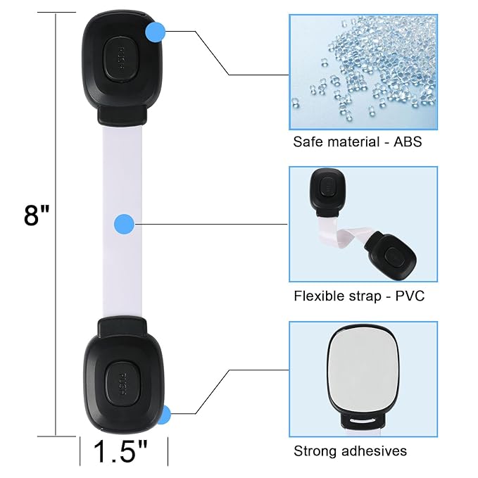 Fursafe&Q Baby Cabinet Locks, Child Safety Cabinet Proofing -Child Safety Strap Locks Adhesive Drawer Fridge Ovens Door Toilet Latches No Drill Multi-Purpose for Furniture Kitchen Lock (WB, 6Pack)
