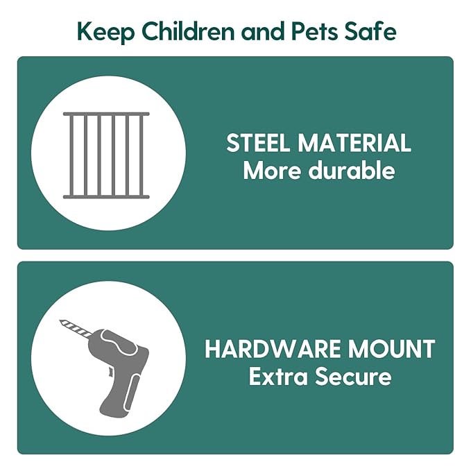 Babelio Baby Gate for Stairs, Kitchen & Doorways, 26-41" W 34" H Extra Tall| No Bottom Bar| Easy Installation| One-Handed Operation| Auto-Close| Hardware Mount Safety Dog/Pet Gate Indoor (Grey)
