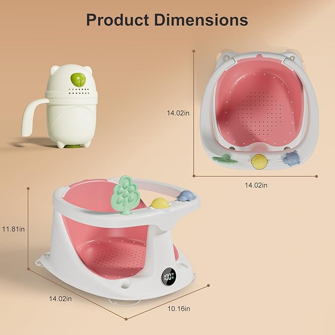 Baby Bath Seat for Babies 6 Months & Up - Bathtub Seats for Babies Sitting Up with Rinse Cup, Non-Slip, Comfortable, Infant Bath Essentials, Pink