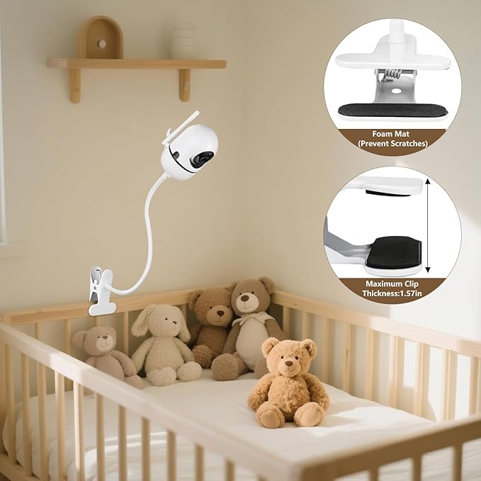 Baby Monitor Mount Compatible with HelloBaby HB65/ HB40/ HB6550/ HB66/ HB6339/ HB6550 Pro, ANMEATE SM935E, Adjustable Baby Monitor Stand Flexible Clip Clamp Mount No Drilling