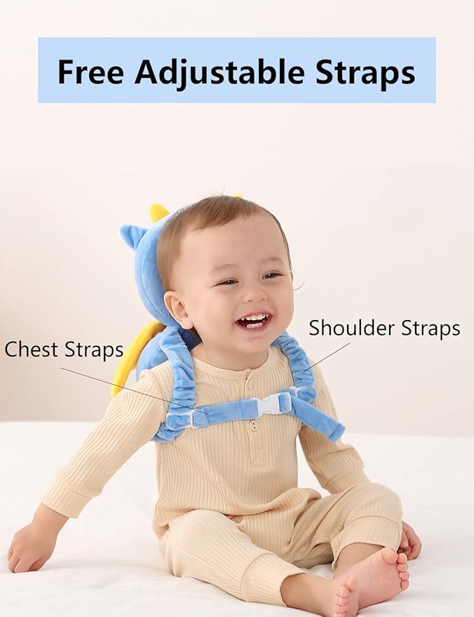 JunNeng Baby Head Protector Backpack, Toddler Walking Fall Head Protection, Blue Angel