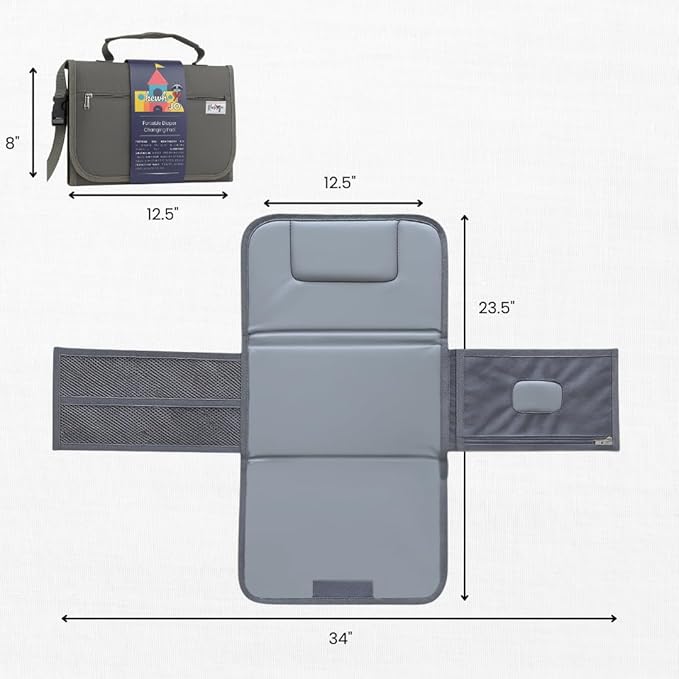 Portable Diaper Changing Pad - Foldable Waterproof Change Mat & Portable Changing Pad for Travel - Baby Changer Station with Diaper & Wipes Pouch & Storage - Baby Shower Gifts