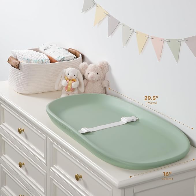 Waterproof Baby Changing Pad in EVA Foam, Wipeable & Quick Clean, Light & Portable, Adjustable Safety Belt & Non-Slip Base, for Diaper/Clothes Changes & Massage, Fits Dresser/Changing Table - Sage