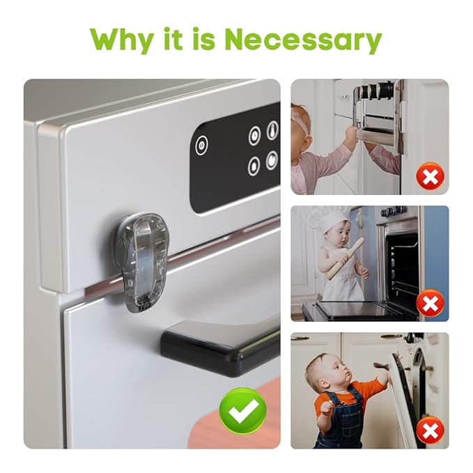 SAFELON 1 Pcs Baby Safety Oven Door Lock, Double Button Oven Lock for Kitchen Safety (Clear-Black)
