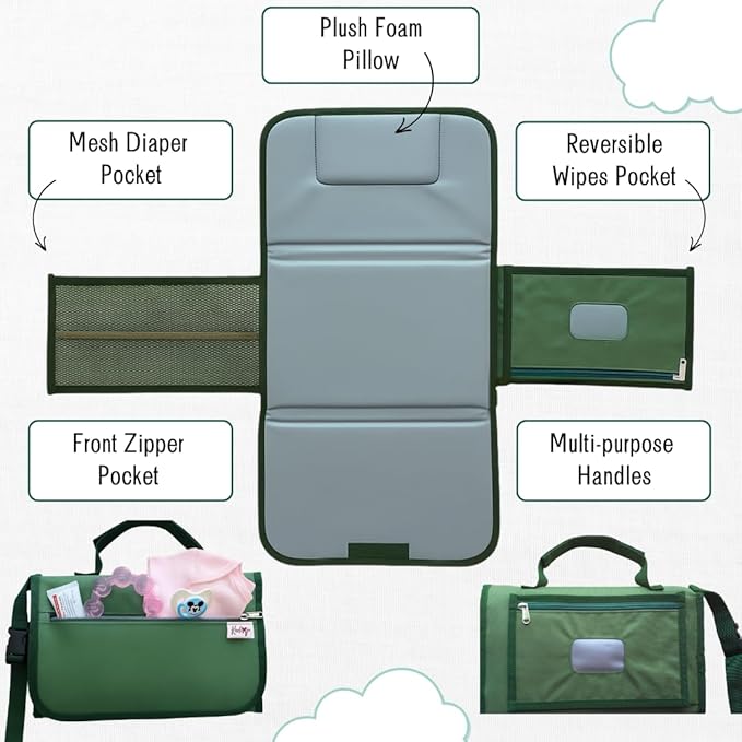 Portable Diaper Changing Pad - Foldable Waterproof Change Mat & Portable Changing Pad for Travel - Baby Changer Station with Diaper & Wipes Pouch & Storage - Baby Shower Gifts
