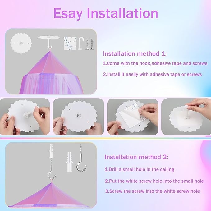 Princess Pink Purple Bed Canopy with Warm Fairy Lights for Girls Bed Net,X-Large Princess Canopy Hanging Netting for Girls Bedroom Decor,Kids Fairy Dream Play Tent for Room,Reading Corner