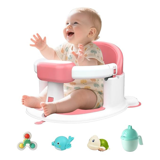 Baby Bath Seat for Babies 6 Months & Up, 360°Protection Bath Seats for Babies Sitting Up, Lockable Armrests, Non-Slip Comfortable Toddler Bath Seat with Soft Cushion
