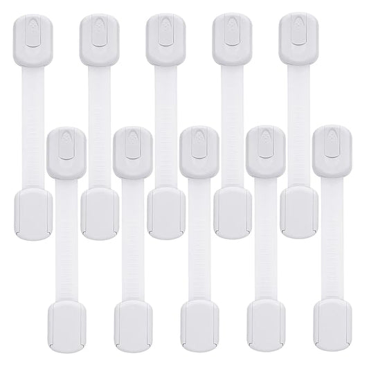 Goodv Child Safety Cabinet Locks - (10 Pack) Baby Proofing Latches to Drawer Door Fridge Oven Toilet Seat Kitchen Cupboard Appliance Trash Can with 3M Adhesive - Adjustable Strap No Drill No Tool