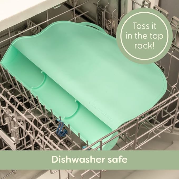 UpwardBaby Silicone Placemats for Toddlers - Food-Catching, Mint - Toddler Placemat with Food Catcher & Suction - Portable Table Mat for Baby - Non-Slip, Dishwasher Safe, BPA-Free