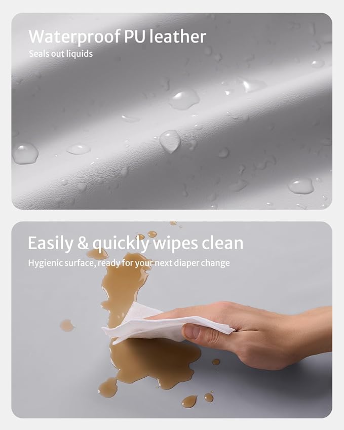 Blissful Diary Vegan Leather Baby Changing Pad with Waterproof & Wipe-Clean PU Cover, Standard Size Cozy Diaper Changing Pad for Dresser and Table, Light Gray