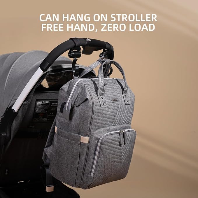 SUNVENO Diaper Bag Backpack Large Capacity Baby-Bag with Changing Pad & Stroller Clips Diaper-Backpack Travel Essentials Nappy Bag Organizer for Baby Care with USB Charging Port, Grey