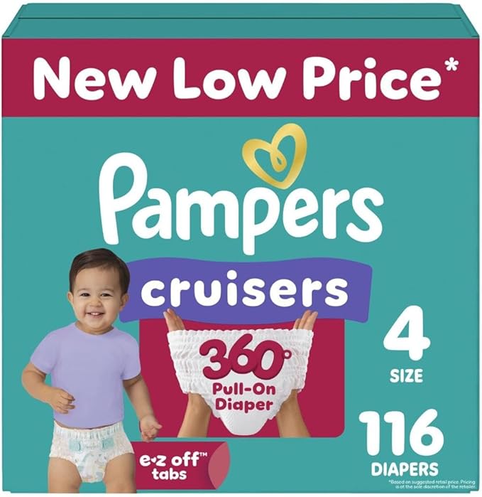 Pampers Diapers - Cruisers 360 - Size 4, 116 Count, Babyproof up to 100% Leakproof Pull-On Diaper