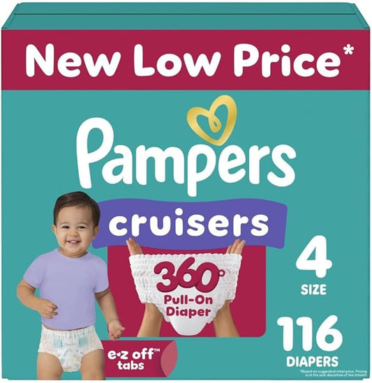 Pampers Diapers - Cruisers 360 - Size 4, 116 Count, Babyproof up to 100% Leakproof Pull-On Diaper