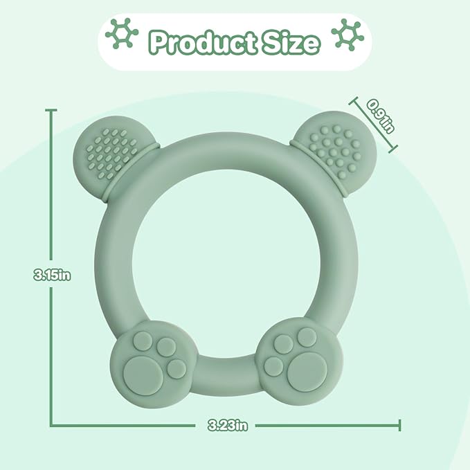 3 Pack Baby Teether, Bear-Shaped Silicone Teething Toys for Infants 0-24 Months, BPA-Free Chew Toys to Soothe Sore Gums (Pale Pink & Green & Blue)